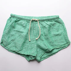 Linen Shorts > Green Solid
