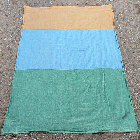 ORGANIC Linen Green/Blue/Yellow Beach Blanket